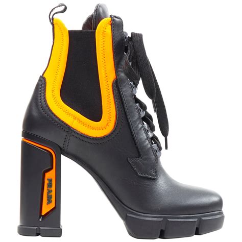 prada neoprene boots orange|Prada chunky heel ankle boots.